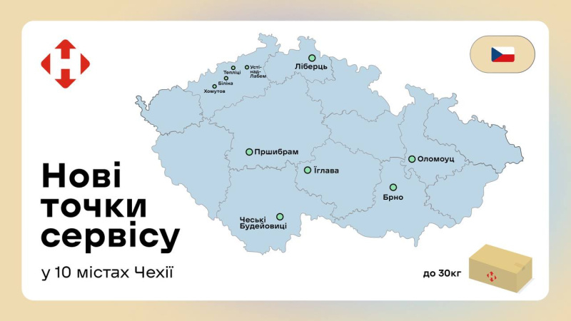 Нова пошта запустила доставку посилок у власні пункти у десяти містах Чехії