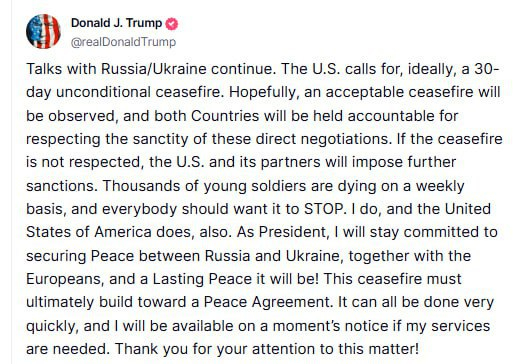 Трамп закликав до 30-денного припинення вогню і пригрозив Росії санкціями