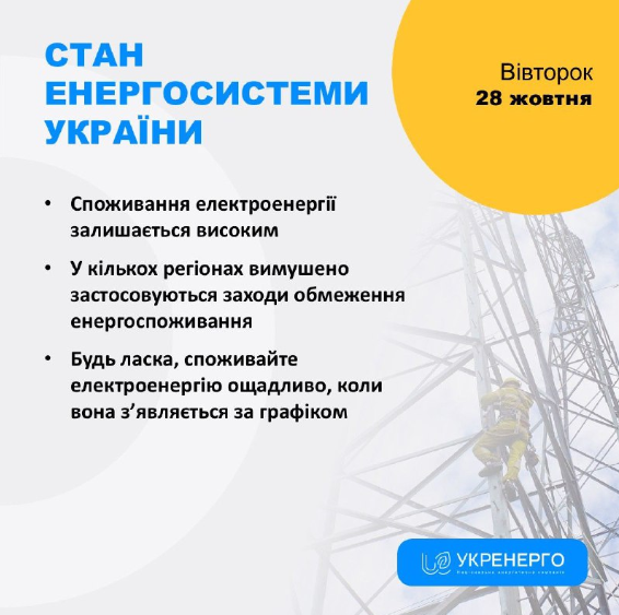Екстрене відключення електроенергії 28 жовтня в Україні – що потрібно знати