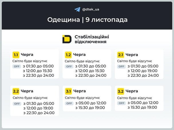 Світло вимикатимуть за новими графіками: де 9 листопада будуть відключення