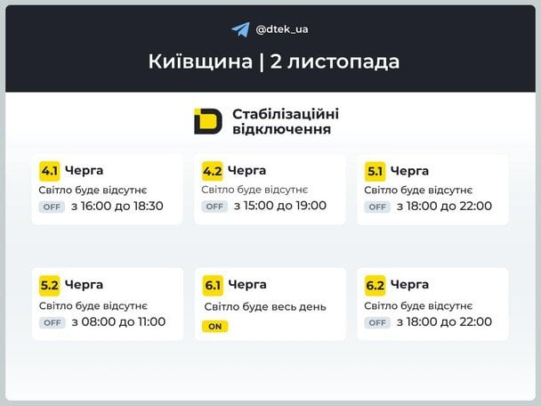 Відключення світла на Київщині 2 листопада 2025: повний графік та години відключень