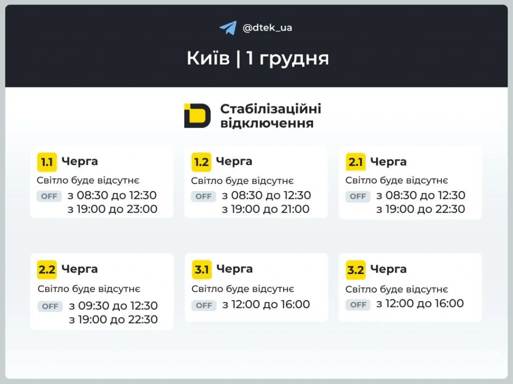 Київ і область 1 грудня: актуальний графік світла, які черги вимикатимуть довше