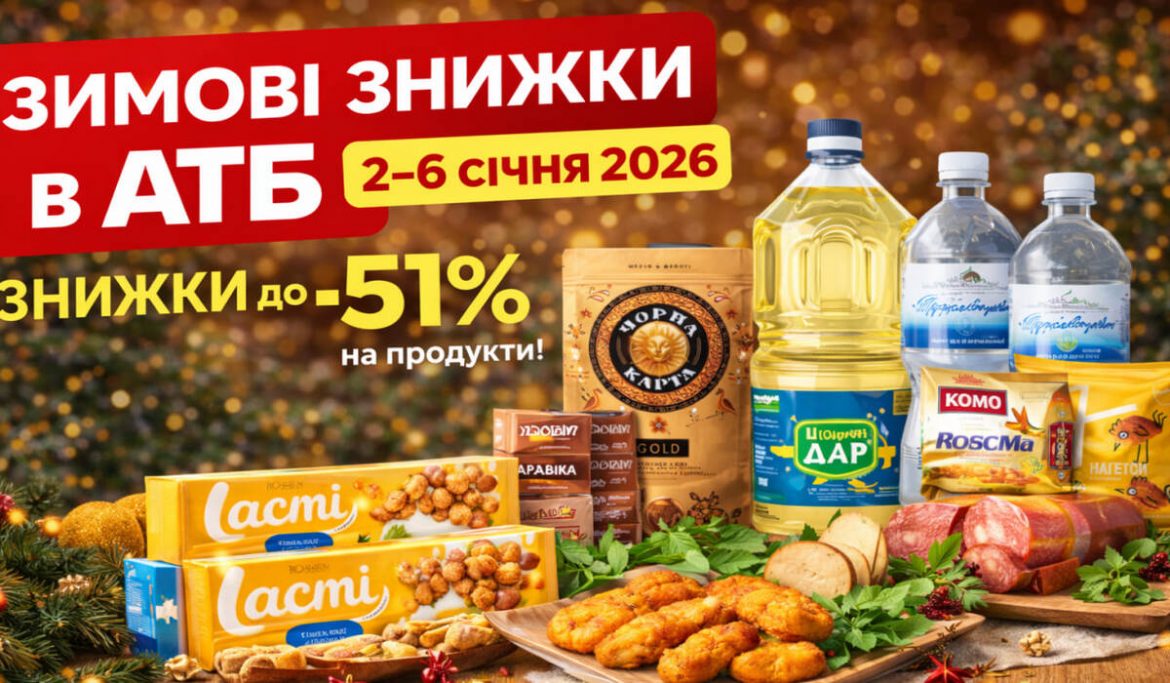 Зимові знижки в АТБ 2–6 січня 2026 — акції до –51% на продукти