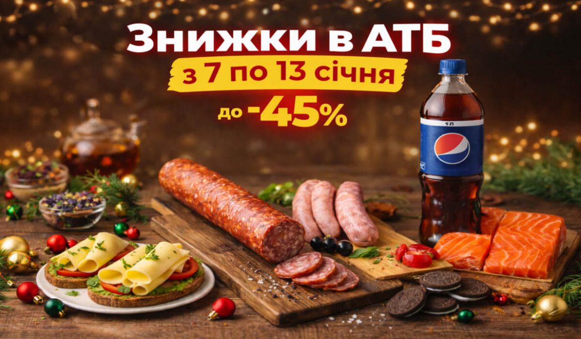 Акції в АТБ 7–13 січня 2026: м’ясо, риба, напої та солодощі зі знижками до −45%