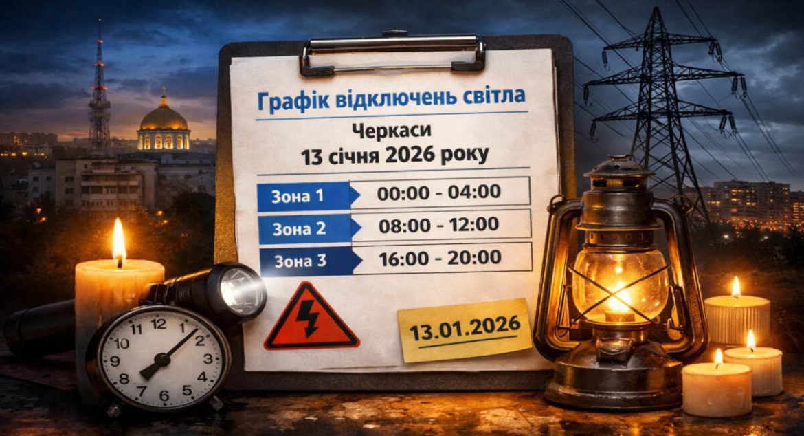 Графік відключень світла у Черкасах на 13 січня 2026 року