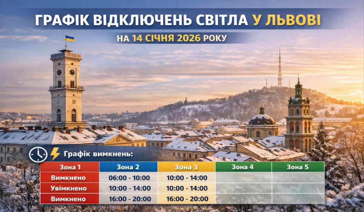 Графік відключень світла у Львові на 14 січня 2026 року