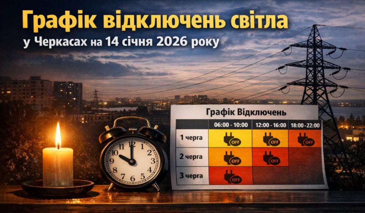 Графік відключень світла у Черкасах на 14 січня 2026 року