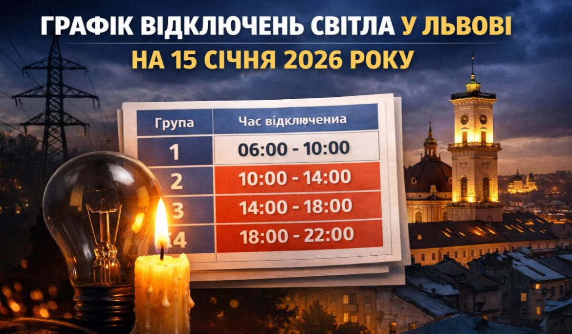Графік відключень світла у Львові на 15 січня 2026 року