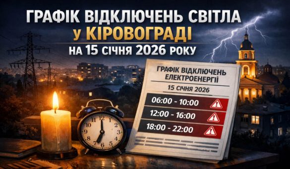 Графік відключень світла у Кіровограді на 15 січня 2026 року