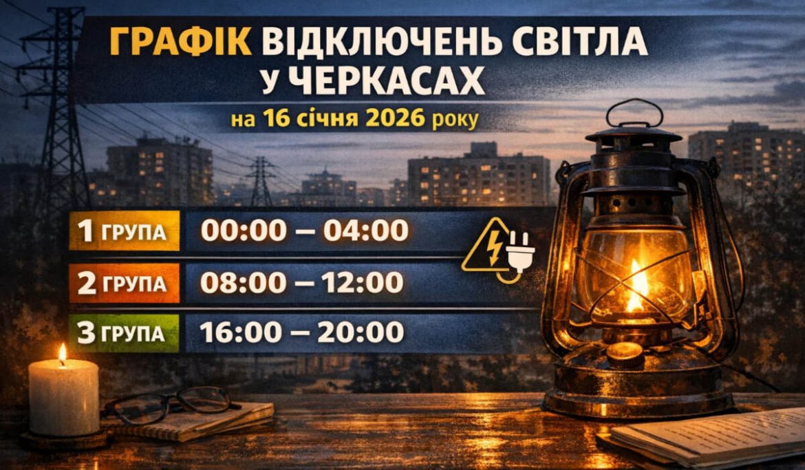 Графік відключень світла у Черкасах на 16 січня 2026 року