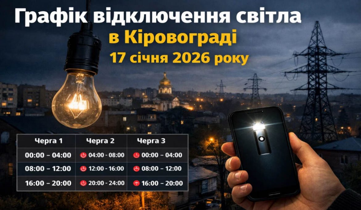 Графік відключень світла у Кіровограді на 17 січня 2026 року