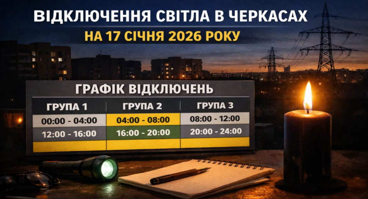 Графік відключень світла у Черкасах на 17 січня 2026 року