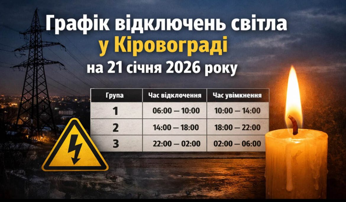 Графік відключень світла у Кіровограді на 21 січня 2026 року