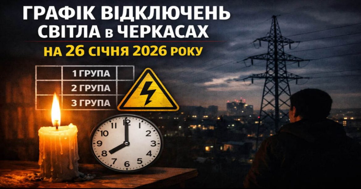 Графік відключень світла у Черкасах на 26 січня 2026 року