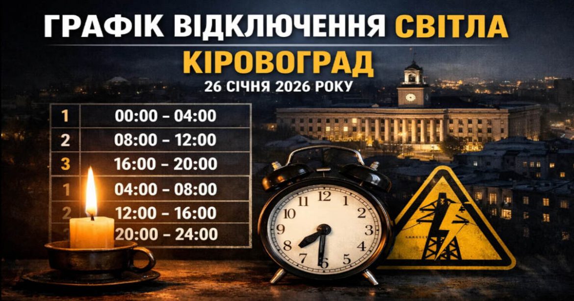 Графік відключень світла у Кіровограді на 26 січня 2026 року