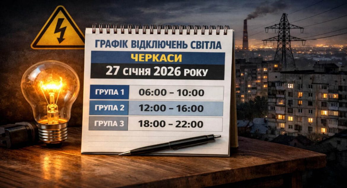 Графік відключень світла у Черкасах на 27 січня 2026 року