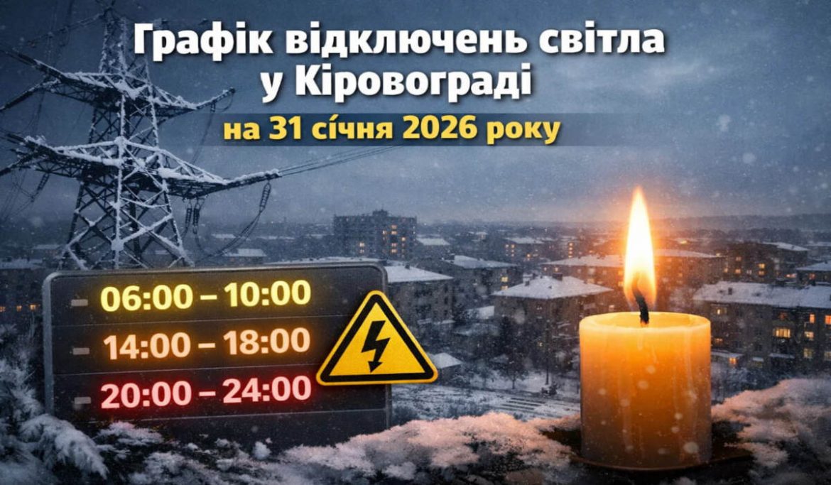Графік відключень світла у Кіровограді на 31 січня 2026 року