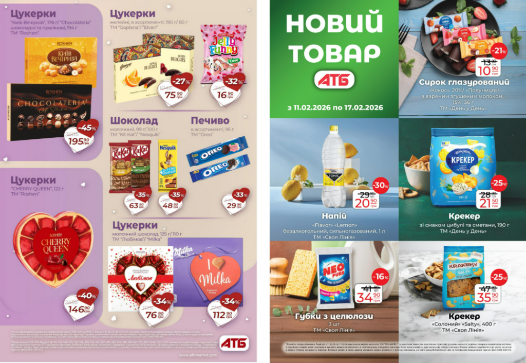 Акції АТБ 11–17.02.2026 до Дня закоханих: що купити на 14 лютого недорого і де найбільша економія