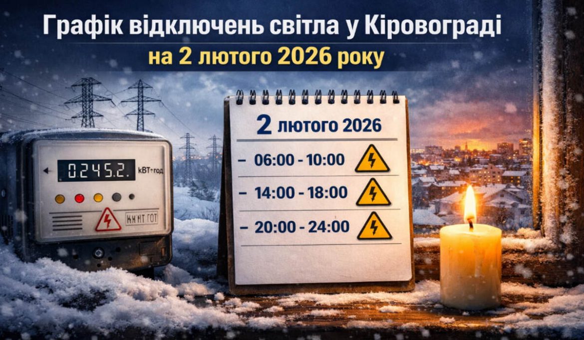Графік відключень світла у Кіровограді на 2 лютого 2026 року