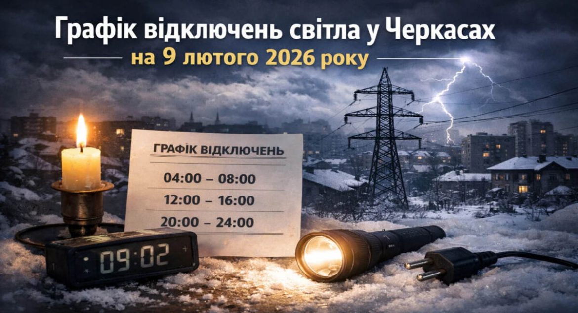 Графік відключень світла у Черкасах на 9 лютого 2026 року