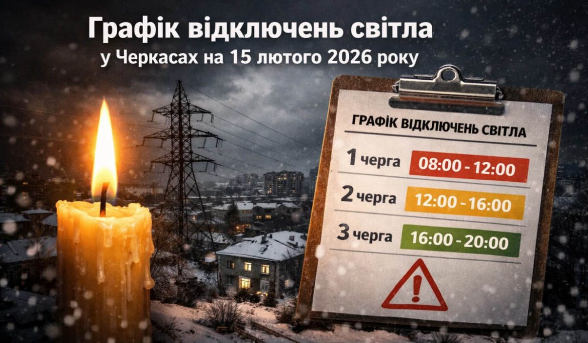 Графік відключень світла у Черкасах на 15 лютого 2026 року