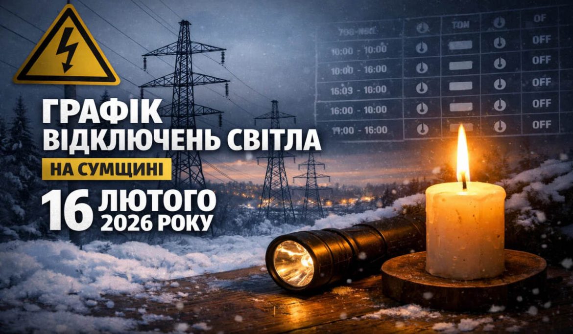 Графік відключень світла на Сумщині 16 лютого 2026 року