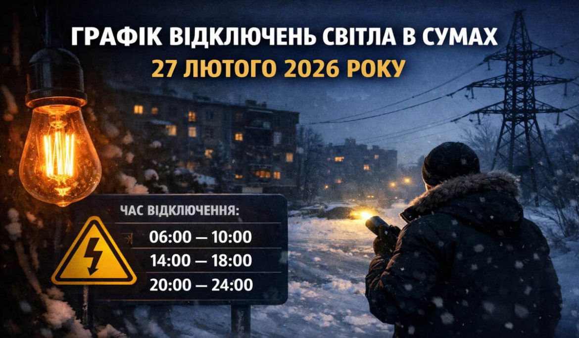Графік відключень світла в Сумах 27 лютого 2026 року