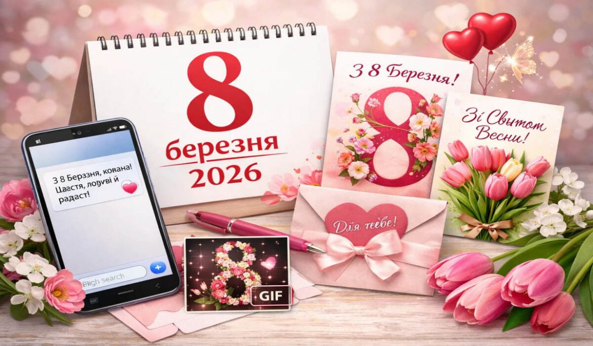 Привітання з 8 Березня 2026: СМС, короткі побажання, листівки, картинки та GIF