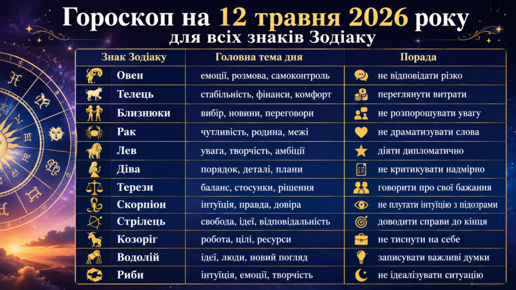 Гороскоп на 12 травня 2026 року: кому день принесе важливе рішення, фінансову підказку та шанс усе змінити