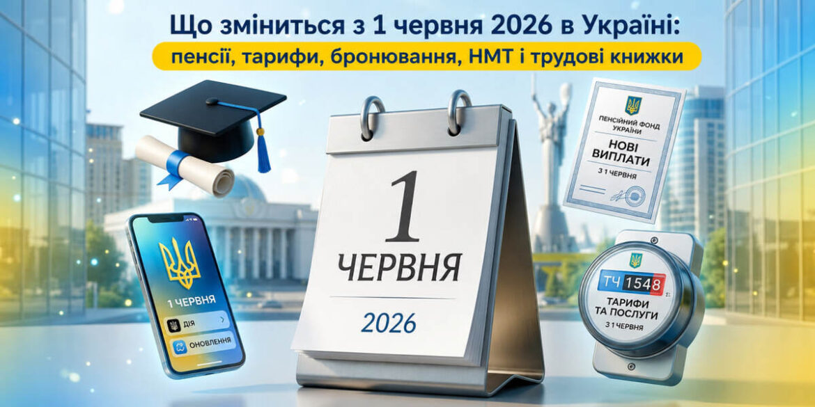 Що зміниться з 1 червня 2026 в Україні: пенсії, тарифи, бронювання, НМТ і трудові книжки