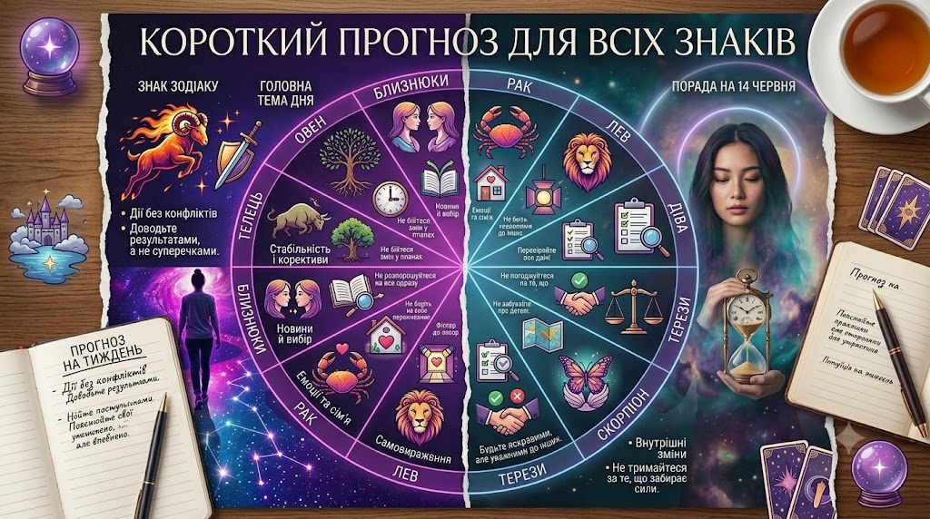 Гороскоп на 14 червня 2026 року: кому день принесе важливі рішення
