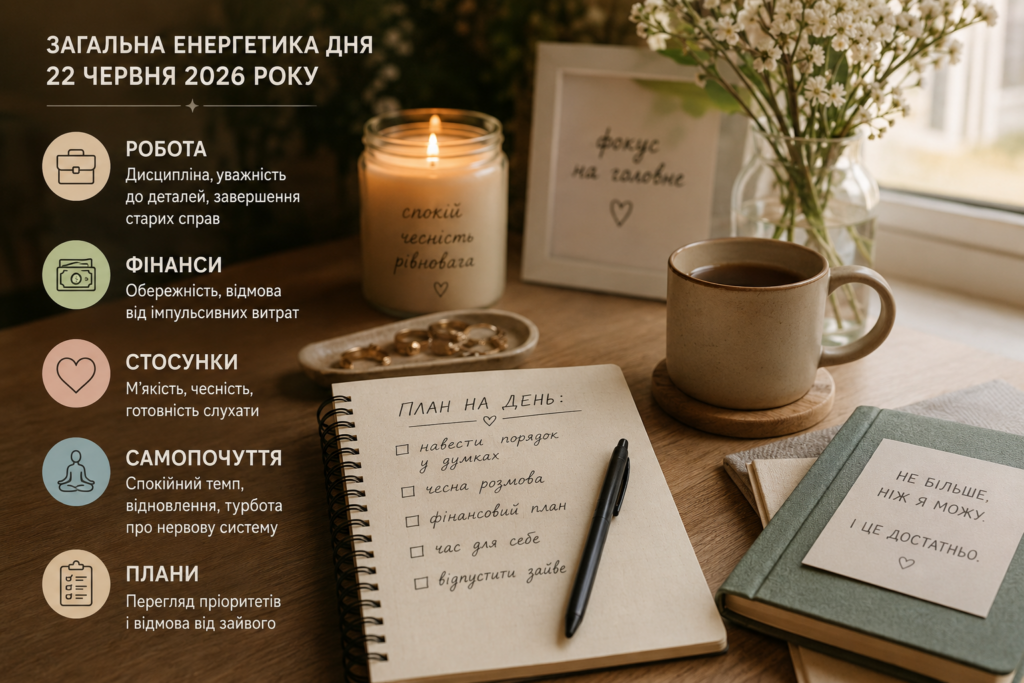 Гороскоп на 22 червня 2026 року: день чесних рішень, спокійної сили та важливих розмов