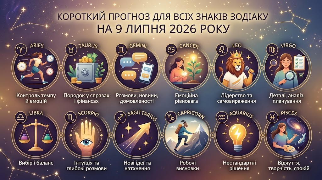 Гороскоп на 9 липня 2026 року: кому варто діяти сміливіше, а кому краще взяти паузу