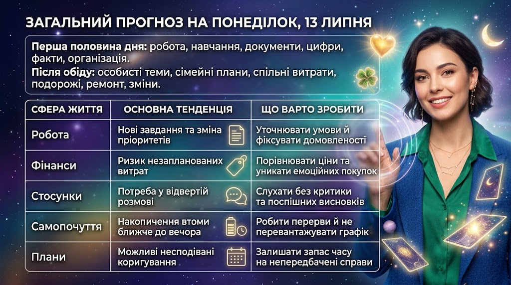 Гороскоп на 13 липня 2026 року: кому день принесе важливі рішення, а кому — новий шанс