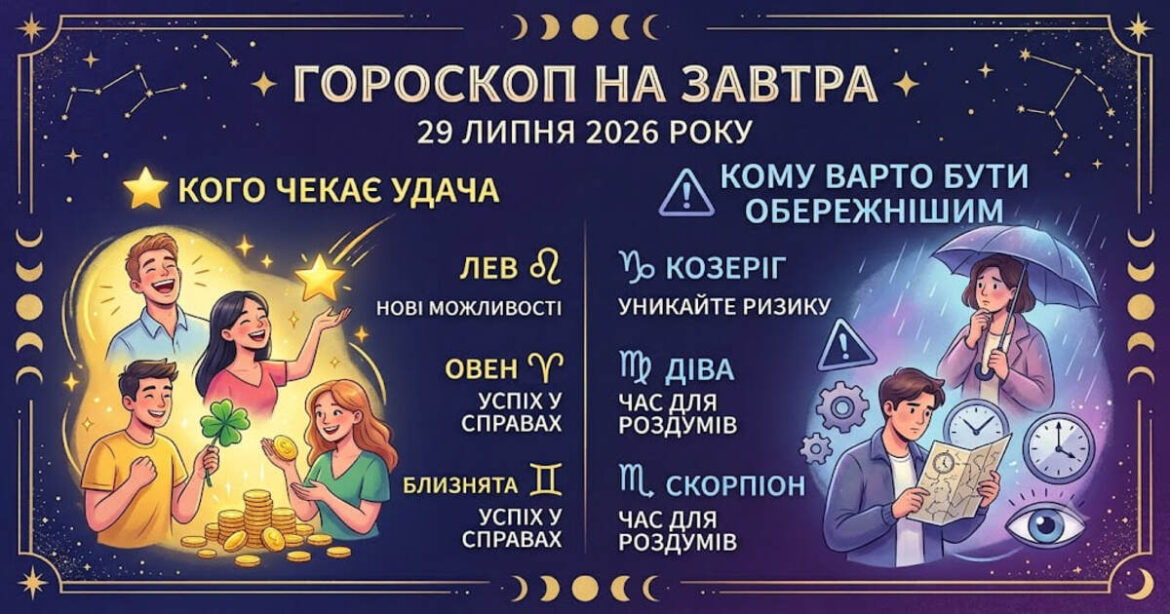 Гороскоп на завтра, 29 липня 2026 року: кого чекає удача, а кому варто бути обережнішим