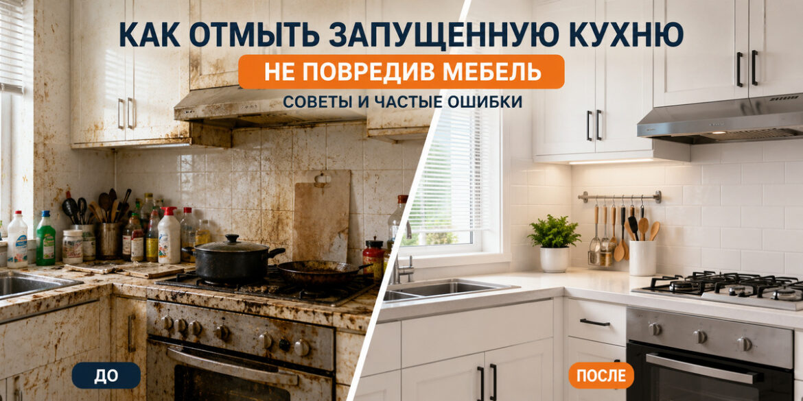 Как отмыть запущенную кухню: пошаговая уборка без вреда для мебели