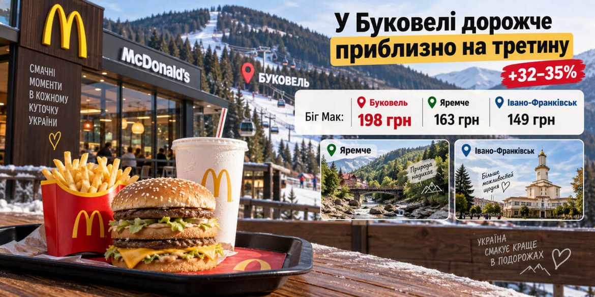 McDonald's у Буковелі значно дорожчий: порівняли ціни з Яремче та Івано-Франківськом