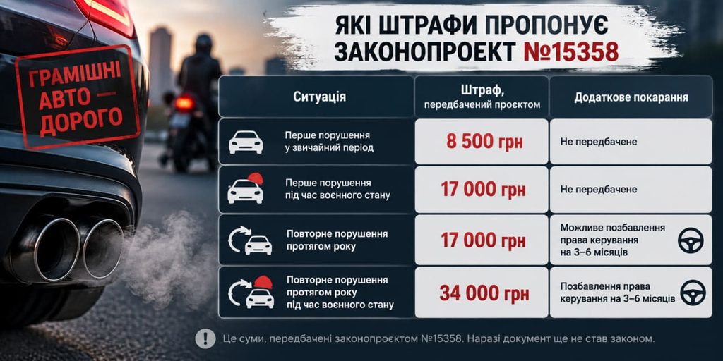 Штраф за гучний вихлоп в Україні: скільки доведеться платити і коли нові правила можуть запрацювати