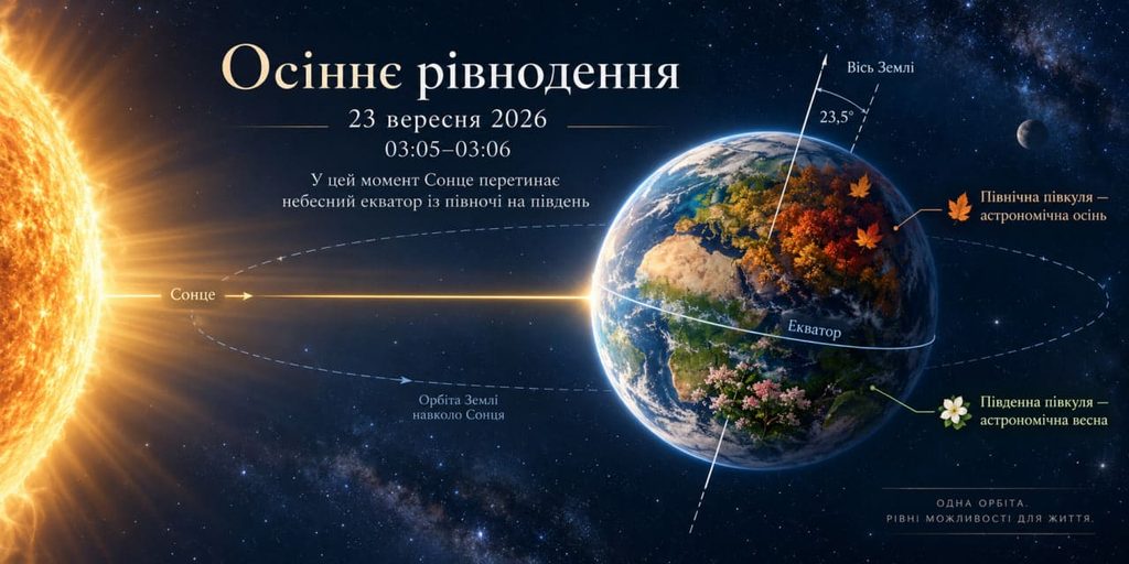 Осіннє рівнодення 2026 в Україні: точний час, чому є 03:05 і 03:06 та коли день справді дорівнює ночі
