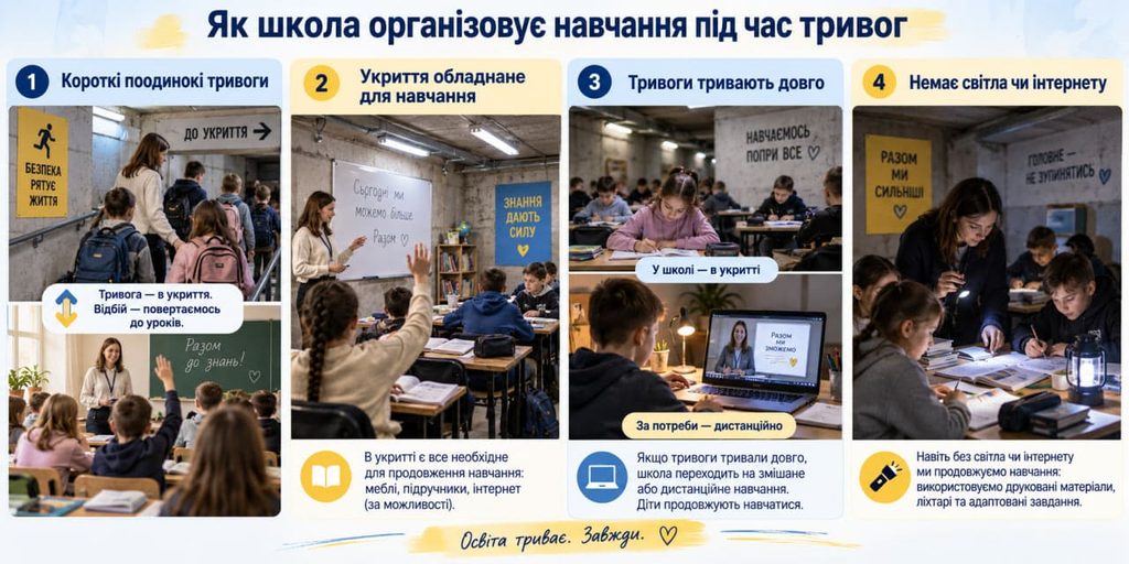 Що має робити школа під час тривоги: МОН пояснило, коли уроки можна продовжити в укритті